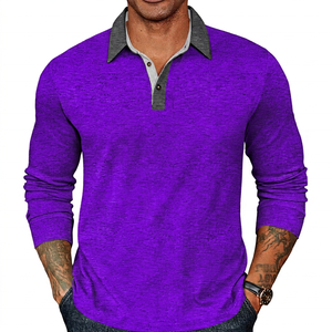 Men's <b>Long</b> <b>Sleeve</b> Knitted Dobby Printed Solid Color <b>Golf</b> for Shirt Casual Button Front Polyester <b>Top</b> - Product Image 5