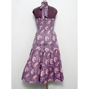 Robe longue trapèze 100 % coton à imprimé floral et col licou, style vintage mignon, lavable, pour femme, idéale pour les soirées - Product Image 5