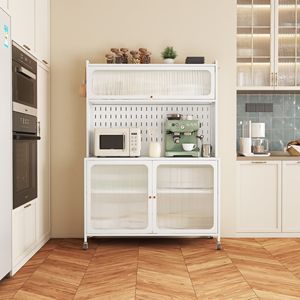 Tall Storage <b>Kitchen</b> Pantry Cabinet with Glass Doors & Adjustable <b>Shelves</b> <b>for</b> <b>Kitchen</b> & Living Room - Product Image 4