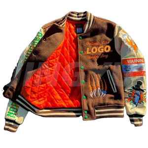 Blouson universitaire vintage personnalisable pour homme, taille XL, en laine chenille brodée, col montant, design Letterman, boutonné, style High Street - Product Image 6