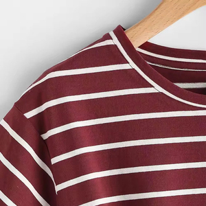 Women's Striped Crop <b>Top</b> O-Neck <b>Cap</b> <b>Sleeve</b> Loose Fit Knitted Casual Spring Summer Bow Detail - Product Image 5