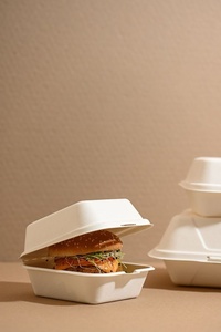Boîte à hamburger en bagasse de canne à sucre 6x6 pouces, conteneur alimentaire jetable à clapet, emballage écologique à emporter pour restaurant - Product Image 5