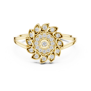 Anillo de oro macizo de 14k para mujer con diseño de flor romántica, corte redondo minimalista, ideal para regalo, compromiso, aniversario, boda. - Product Image 1