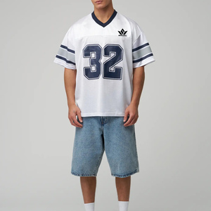 Maillot de football américain blanc pour homme, col en V, manches courtes, numéro 32, en twill, respirant, en polyester, uniforme d'équipe personnalisé - Product Image 3