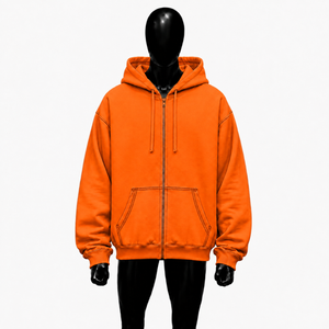Oversized Orange Zip Up <b>Hoodie</b> Men Streetwear Hooded Sweatshirt Drop Shoulder Contrast <b>Stitching</b> Casual Fashion Wear Raglan Fit - Product Image 1
