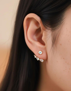 Pendientes de Oro Sólido de 18K con Diamantes Cultivados en Laboratorio, Color E, VS, Diseño de Racimo de Piedras Múltiples, Joyería de Moda - Product Image 1