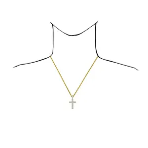 Colgante de cruz bicolor de oro de 10 quilates con diamantes naturales de 0,73 quilates y 1,67 pulgadas - Product Image 1