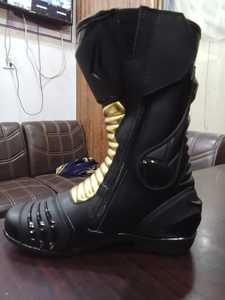 Black & Gold Leather Racing Boots Mid-Calf Custom made Motorbike Boots Men Biker Boots - Product Image 2