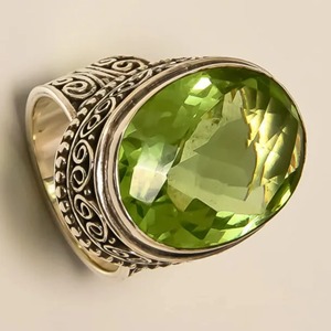 Peridot <b>Quartz</b> <b>Ring</b> 925 Sterling Silver Jewelry gift for her Peridot <b>Quartz</b> bezel setting Handmade Jewelry - Product Image 4