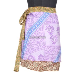 Mini Skirts Wear Vintage Silk Magic 21" Length <b>Wrap</b> Mini Skirt Short Sari <b>Wrap</b> Skirt Trendy Boho Gypsy <b>Beach</b> Cover Sari Skirt - Product Image 6
