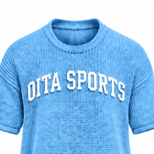<b>Sky</b> <b>Blue</b> Men Knitted T Shirt Short Sleeve Crew Neck Textured Casual <b>Top</b> Custom Printed Streetwear Summer Fashion Wholesale - Product Image 3