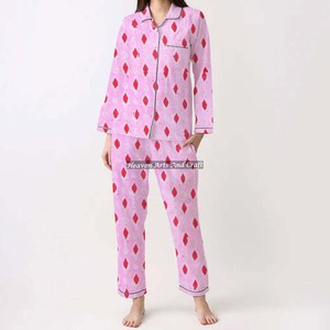Conjunto de Pijamas de Algodón 100% para Mujer, Ropa de Dormir Suave para el Hogar, Conjunto de Pijamas de Primavera/Verano con Estampado Floral/Personajes/Letras/Patrón/Vacaciones/Árbol PJ038 - Product Image 2