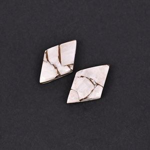 Calcite blanche naturelle, cuivre, 13 carats, 20x12mm, forme de cerf-volant, cabochon, pierre précieuse certifiée, non montée - Product Image 5