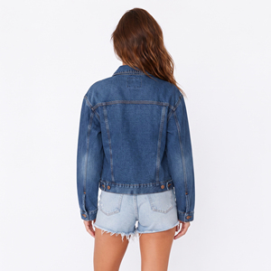 Women's Denim <b>Trucker</b> <b>Jacket</b> Full Sleeve Turn-down Collar Button Closure Denim <b>Jackets</b> Ladies Chest Pockets Casual Jeans <b>Jacket</b> - Product Image 4