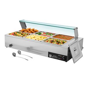 Scaldavivande Elettrico Commerciale 1500W in Acciaio Inox con 6 Vasche da 1/2 Gastronorm, Copertura in Vetro, Attrezzatura per Mantenere il Cibo Caldo - Product Image 6