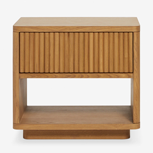 Table de chevet moderne en bois massif de luxe avec un tiroir et une étagère ouverte, table d'appoint minimaliste pour chambre à coucher ou hôtel - Product Image 2