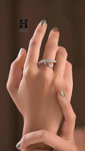 14K White Gold Lab Grown Diamond Criss Cross <b>Ring</b> IGI Certified Round Brilliant Micro Pave X Shape <b>Statement</b> <b>Ring</b> Jewelry - Product Image 6