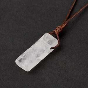 Natural Crystal Gypsum Pendant Necklace with Adjustable Rope Chain for Men and Boys - Product Image 2