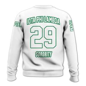 Chaqueta Universitaria Personalizada Iota Phi Lambda, Chaqueta Universitaria Blanca y Verde Esmeralda, Sudadera de la Hermandad Iota Phi Lambda - Product Image 6
