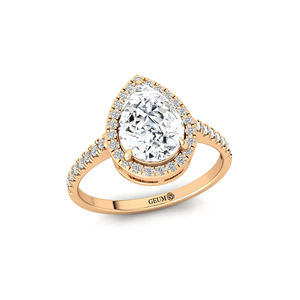 Bague solitaire en or 14K 18K avec diamant de laboratoire taille poire couleur D clarté VVS2, solitaire central avec diamants de laboratoire d'accentuation - Product Image 5