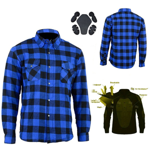 Men's Full Sleeve Flannel Shirt With Kevlar Lining Windproof Breathable Motorcycle Protection <b>Black</b> Red Blue Checkered Pattern - Product Image 2