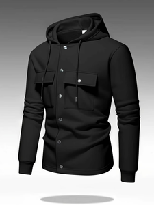 Mens Hooded Sweatshirt 100% Cotton Fleece 370g Regular Fit Solid Color Casual Autumn Wear Pockets Heat Transfer Printed - Product Image 4
