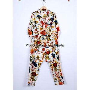 Ensemble de pyjama 100% coton fait main pour femmes avec fermeture à boutons, col rabattu, poches, sac assorti, vêtements de nuit confortables - Product Image 5