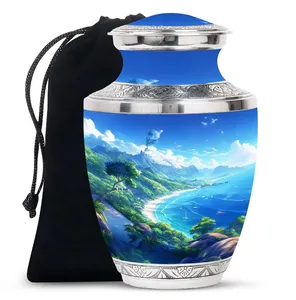 Urna Funeraria con Diseño de Olas Oceánicas Lista para Envío – Urna Conmemorativa Azul con Olas de Mar para Entierro - Product Image 3