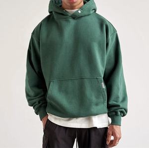 เสื้อฮู้ดดี้โอเวอร์ไซส์ผ้าฝ้ายหนา 500gsm แบบสั่งทำพิเศษ สีเขียวฟอเรสต์  ติดกระดุมแบบสแนป  สำหรับผู้ชาย สไตล์สตรีทแวร์  แบบเรียบ  ไม่มีลาย  ใส่ได้ทั้งผู้ชายและผู้หญิง - Product Image 1