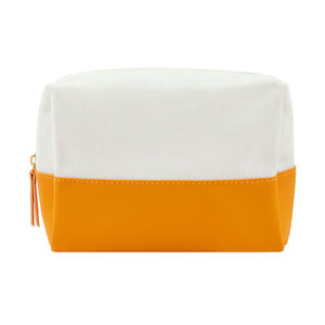 Minimalist Rectangle Canvas Toiletry Bag <b>White</b> Orange Portable Storage Pouch for Travel and Daily Use - Product Image 1