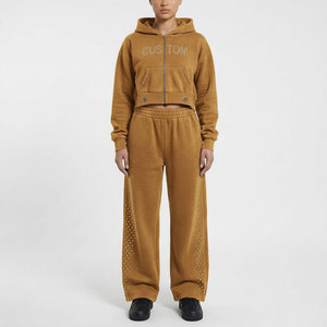 ชุดเซ็ตเสื้อสเวตเชิ้ตและกางเกงสเวตแพนท์ผ้าฝ้ายสีพื้นสไตล์สตรีทแวร์แบบใหม่สำหรับผู้หญิง - Product Image 1