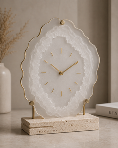 Minimalist Circular Desk <b>Clock</b> With Acrylic Face Brass Frame Silent Quartz Movement Needle Display - Product Image 1