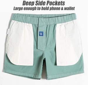 กางเกงขาสั้นลำลองผ้าฝ้ายทรงคลาสสิกสำหรับผู้ชาย 5.5 นิ้ว เอวยางยืดพร้อมกระเป๋าหลายช่อง ชุดเดินเล่นประจำวันช่วงฤดูร้อน - Product Image 4