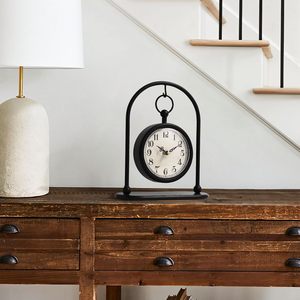 Vintage Metal Table <b>Clock</b>, Farmhouse Table <b>Clock</b>, Small Black Silent Non-Ticking Battery Operated Desk and Shelf <b>Clocks</b> <b>for</b> Home - Product Image 5