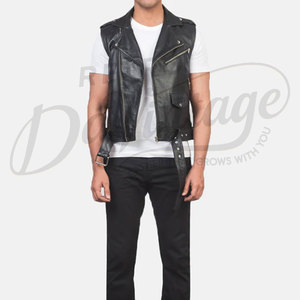 Gilet de motard personnalisé en cuir véritable pour homme, sans manches, avec ceinture, coupe ajustée, style punk rock, veste sans manches, vêtement d'extérieur - Product Image 4