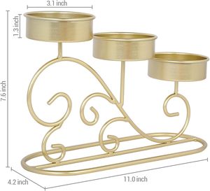 Candélabre moderne vintage en laiton à motifs sculptés, porte-bougie à piliers, centre de table en métal à plusieurs niveaux - Product Image 2