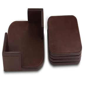 Sous-verres en cuir au design classique (lot de 4) - Surface antidérapante Marron - Product Image 4
