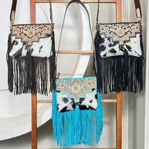 Bolsos de Hombro de Gran Capacidad para Mujer, Bolsos Cruzados de Cuero Vacuno con Flecos Estilo Western, Bolsos de Mano Boho Western Elegantes - Product Image 4