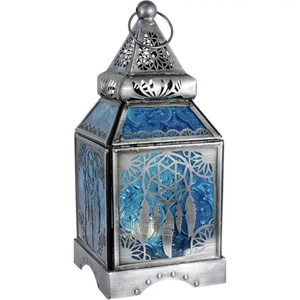 Linternas de portavelas marroquíes de Metal negro antiguo de gran venta 2025 con linternas de diferentes diseños de Vidrio colorido - Product Image 1