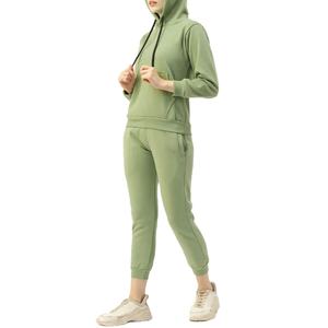 Vente en gros Ensemble deux pièces personnalisé Survêtements pour femmes en molleton de coton Broderie personnalisée Logo Motif solide Streetwear Survêtements à capuche - Product Image 2