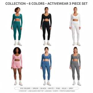Ensemble de yoga sans couture 2 pièces pour femme : haut court à manches longues et col rond, leggings taille haute - Product Image 6