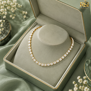 Collar Riviera con Diamantes Cultivados en Laboratorio con Engaste de Bisel |   Collar con Corte Ovalado de Esmeralda Mixta en Oro Sólido de 9K, 14K y 18K, Joyería Fina para Regalo - Product Image 3