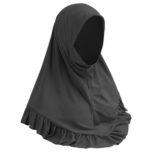 Hijab instantané gris à volants, prêt à porter, mode modeste, confortable et respirant, foulards hijab pour femmes, facile à porter - Product Image 1