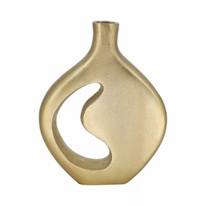 Vase à plumes en bronze moderne en métal brossé, décoration de table faite à la main, longueur 30,5 cm, hauteur 23,5 cm - Product Image 5