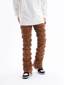 Jeans pour hommes coupe droite ample et décontractée, couleur unie, épais, tendance, qualité supérieure, vente en gros OEM, hiver, effet usé, nouveau style - Product Image 6