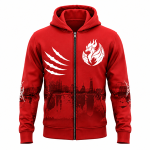 Cropped <b>Hoodie</b> for <b>Men</b> Boxy Fit Hoodies Zip up Drop Shoulder <b>Red</b> Color Streetwear Custom Logo Sports <b>Men</b> Zip Up Hoodies - Product Image 1