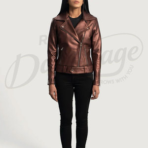 Womens Metallic Bronze <b>Leather</b> Biker <b>Jacket</b> Genuine Sheepskin Moto Coat Custom Slim Fit Belted Rider <b>Jacket</b> De Vintage - Product Image 3
