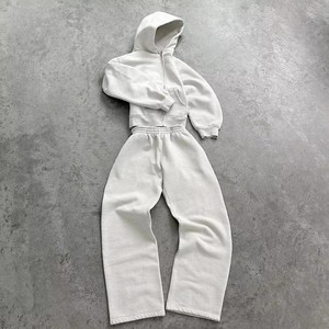 Unisex <b>White</b> Tracksuit Two Piece Set Hooded Sweatshirt Matching <b>Jogger</b> Pants Full Length Zipper Fly Solid Color Casual Wear - Product Image 1