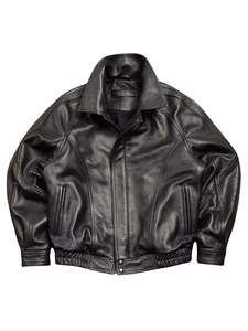 Men's Oversized Genuine <b>Leather</b> Bomber <b>Jacket</b> OEM Private Label Vintage Black Cowhide Zip Up <b>Leather</b> <b>Jacket</b> - Product Image 2