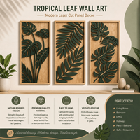 Arte Mural Moderno de Hojas Tropicales, Corte Láser en Madera |   Paneles Decorativos para Sala de Estar, Dormitorio, Oficina y Decoración del Hogar Contemporánea